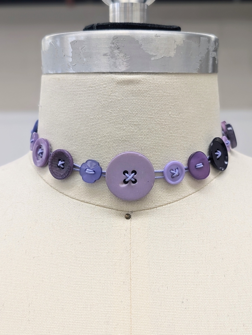 Purple and Blue Button Necklace- Twee Violet Choker-